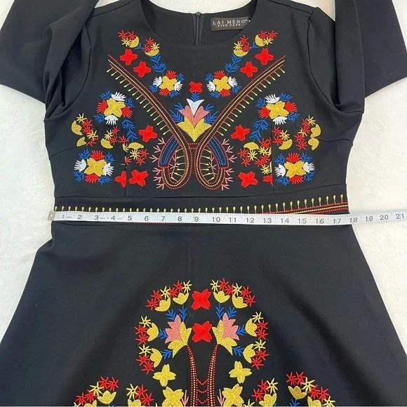 Lai Meng Five Cats Embroidered Floral Folk art Mini Dress Black Size XL NWT - Picture 14 of 14